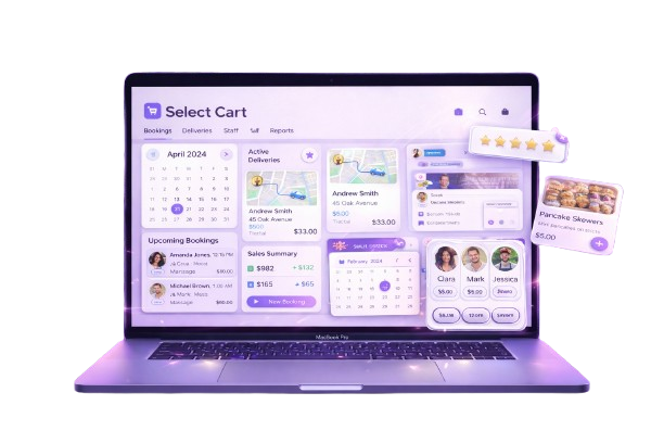 Select Cart Software desktop dashboard for bookings, CRM and delivery management